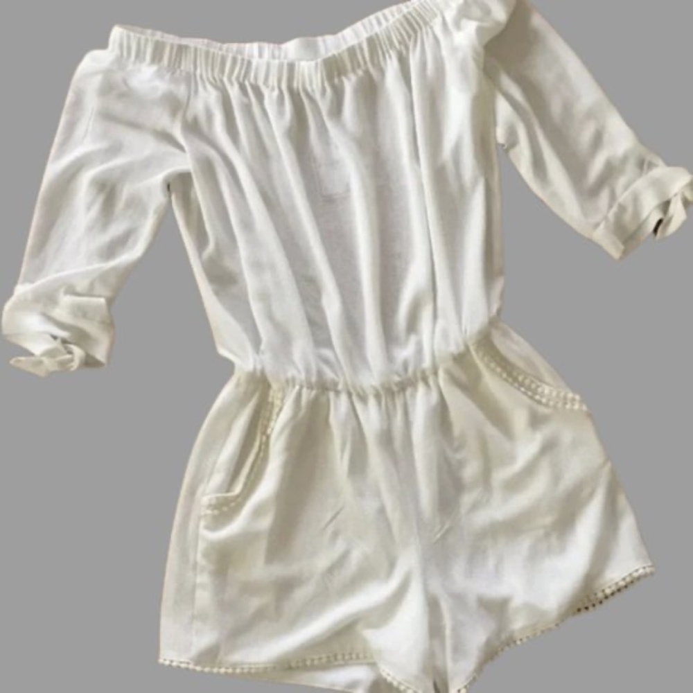 Bisou Bisou Michele Bonbot White Off The Shoulder Romper Size 6